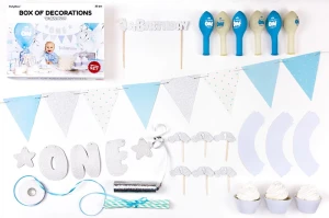 Zestaw dekoracji - 1st Birthday, srebrny