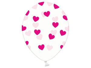 Balony 30cm, różowe serduszka, transparentny