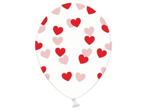 Balony 30cm, czerwone serca transparentny