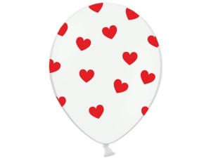 Balony 30cm, czerwone serca, biały