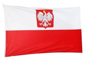 Flaga Polska - 20 x 28cm z godłem na patyczku