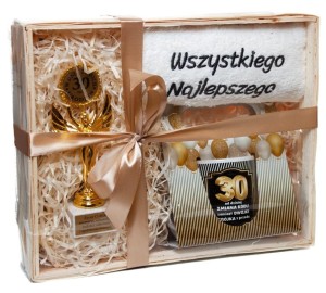 Zestaw GIFT - Ręcznik + Statuetka 30 (biały)