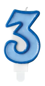 Świeczka Cyferka 3, niebieski, 7cm