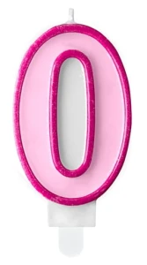 Świeczka Cyferka 0, różowy, 7cm
