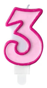 Świeczka Cyferka 3, różowy, 7cm