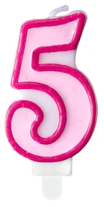 Świeczka Cyferka 5, różowy, 7cm