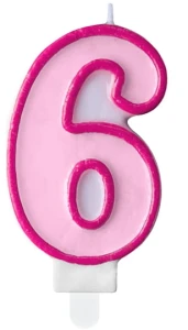 Świeczka Cyferka 6, różowy, 7cm