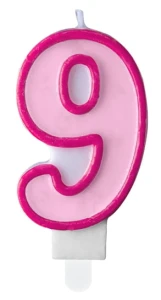 Świeczka Cyferka 9, różowy, 7cm