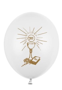 Balony 27cm, I Komunia Święta złoty