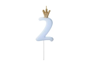 Świeczka urodzinowa 2, jasny niebieski  korona