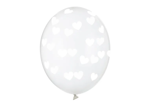 Balony 30cm, Serduszka Białe, Crystal Clear