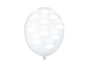 Balony 30cm, Chmurki Białe, Crystal Clear