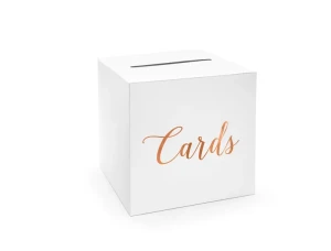 Pudełko na koperty - Cards, różowe złoto napis