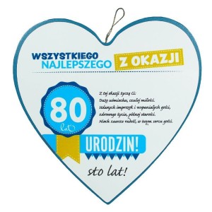 Tabliczka Serce 80 Urodziny - Niebieska 4cm