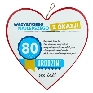 Tabliczka Serce 80 Urodziny - Czerwona 4cm