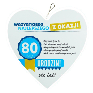 Tabliczka Serce 80 Urodziny - Biała 4cm
