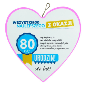 Tabliczka Serce 80 Urodziny - Różowa 4cm