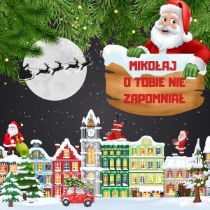 Etykieta Świąteczna Dwustronna 20x20cm -  Mikołaj o Tobie Nie Zapomniał