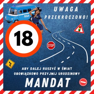 Etykieta 20 x 20 cm - 18 urodziny MANDAT