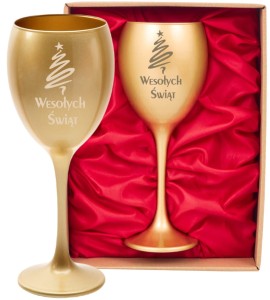 Kieliszek do wina satyna - Wesołych Świąt (złoty)