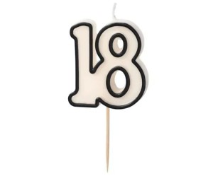 Świeczka urodzinowa liczba 18, 5,5cm, biało-czarny