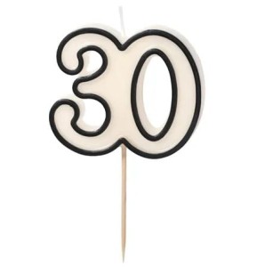 Świeczka urodzinowa liczba 30, 5,5cm, biało-czarny