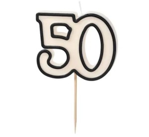 Świeczka urodzinowa liczba 50, 5,5cm, biało-czarny