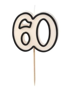 Świeczka urodzinowa liczba 60, 5,5cm, biało-czarny