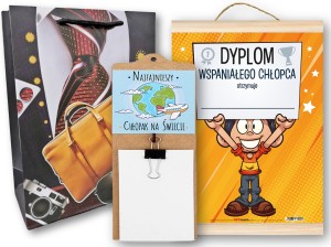 Zestaw Dzień Chłopaka - notes deseczka + dyplom + torebka