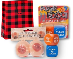Zestaw Dzień Chłopaka - gra pijane kości + gniotki + torebka