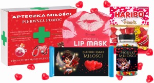 Zestaw Walentynki - APTECZKA MIŁOŚCI Czekolada + pastylki + maseczka + haribo