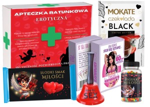 Zestaw Walentynki - APTECZKA EROTYCZNA Gra + dzwonek + czekolada + pastylki + mokate