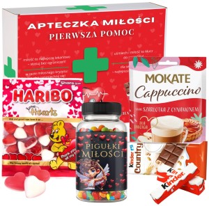 Zestaw Walentynki - APTECZKA PIGUŁKI MIŁOŚCI MOKATE ŻELKI KINDER